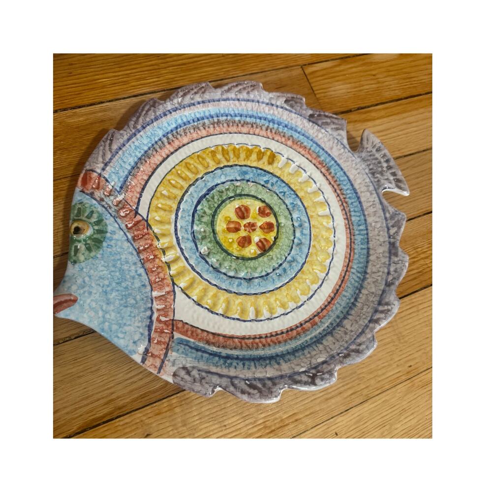 Two Vintage Italica ARS Fish Ceramic Plates - Hand-Painted Italy